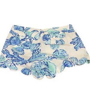 Lilly Pulitzer The Buttercup Shorts Scallop Hem Size 14 Blue & Green Seashell Pr